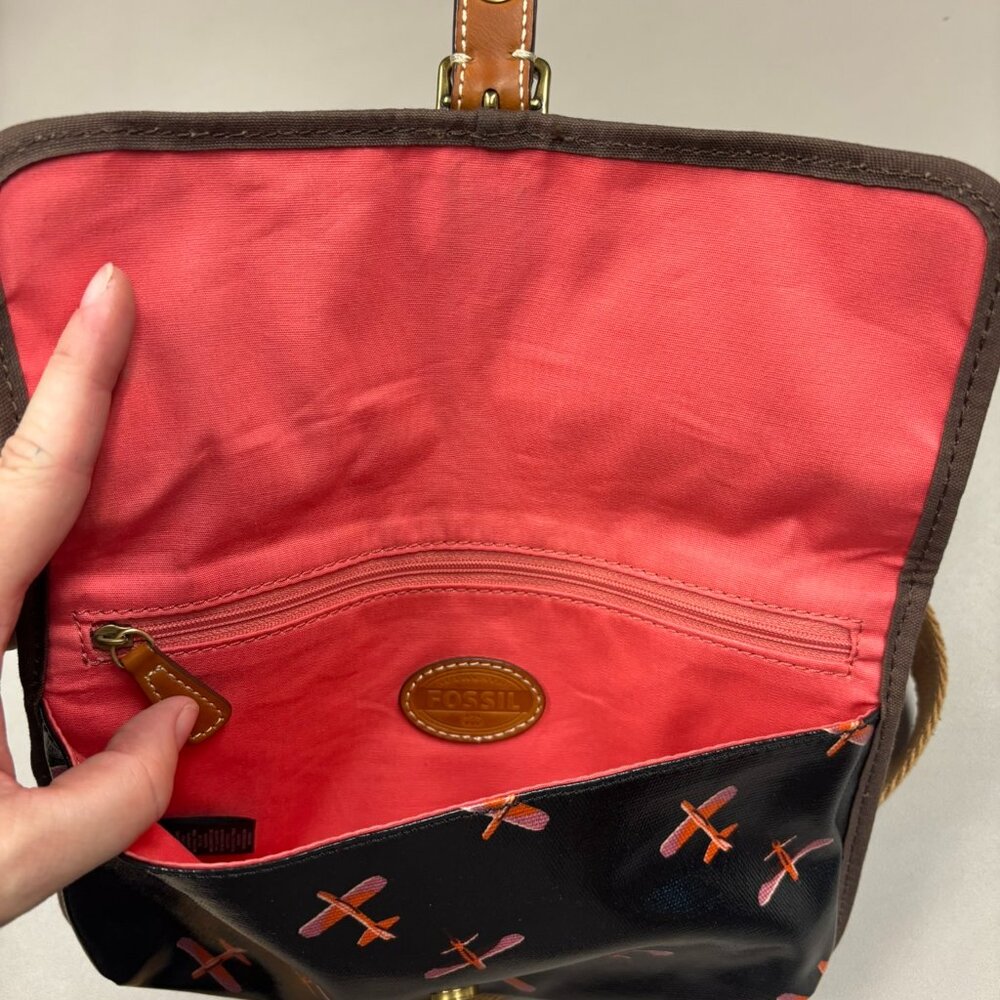 Fossil Airplane Black Crossbody Slim Purse New Condition RARE - Picture 3 of 4